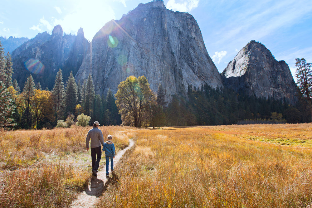 family on a trail in one of the best places to hike in Yosemite